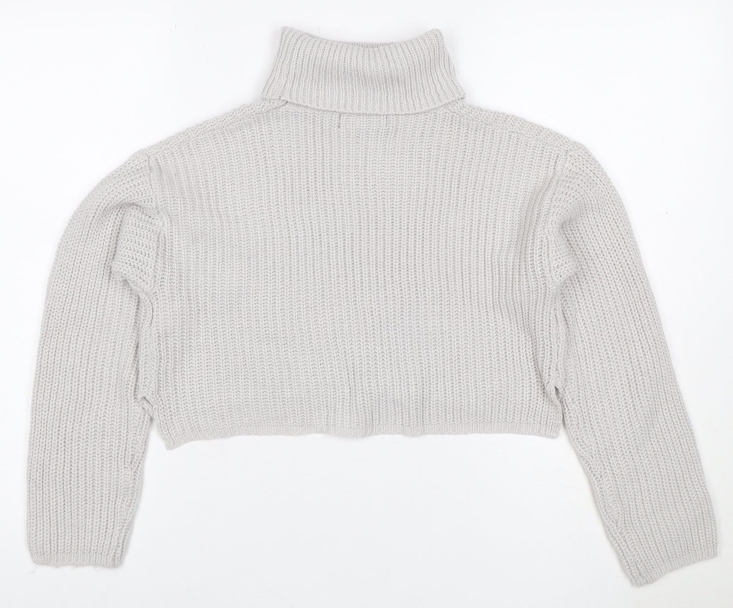 Missguided Women Grey XS Petite Chunky Knit Roll Neck Cropped Jumper