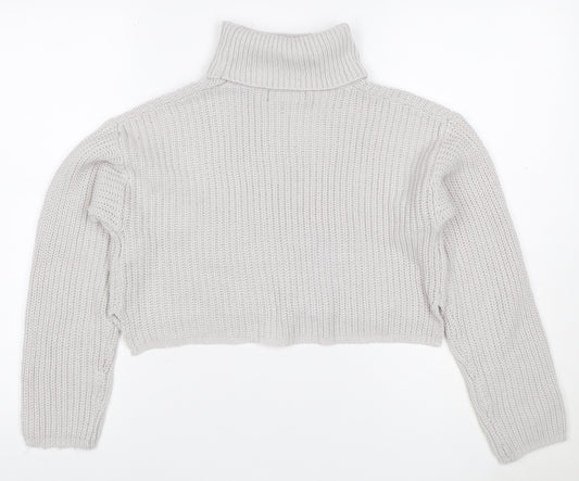 Missguided Women Grey XS Petite Chunky Knit Roll Neck Cropped Jumper