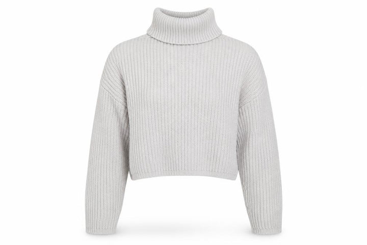 Missguided Women Grey XS Petite Chunky Knit Roll Neck Cropped Jumper