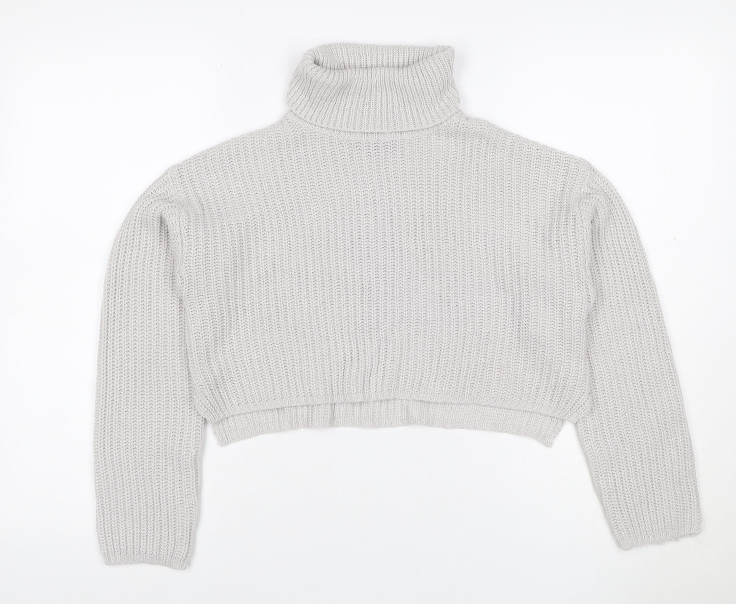 Missguided Women Grey XS Petite Chunky Knit Roll Neck Cropped Jumper