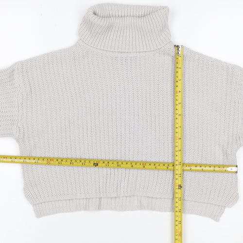 Missguided Women Grey XS Petite Chunky Knit Roll Neck Cropped Jumper