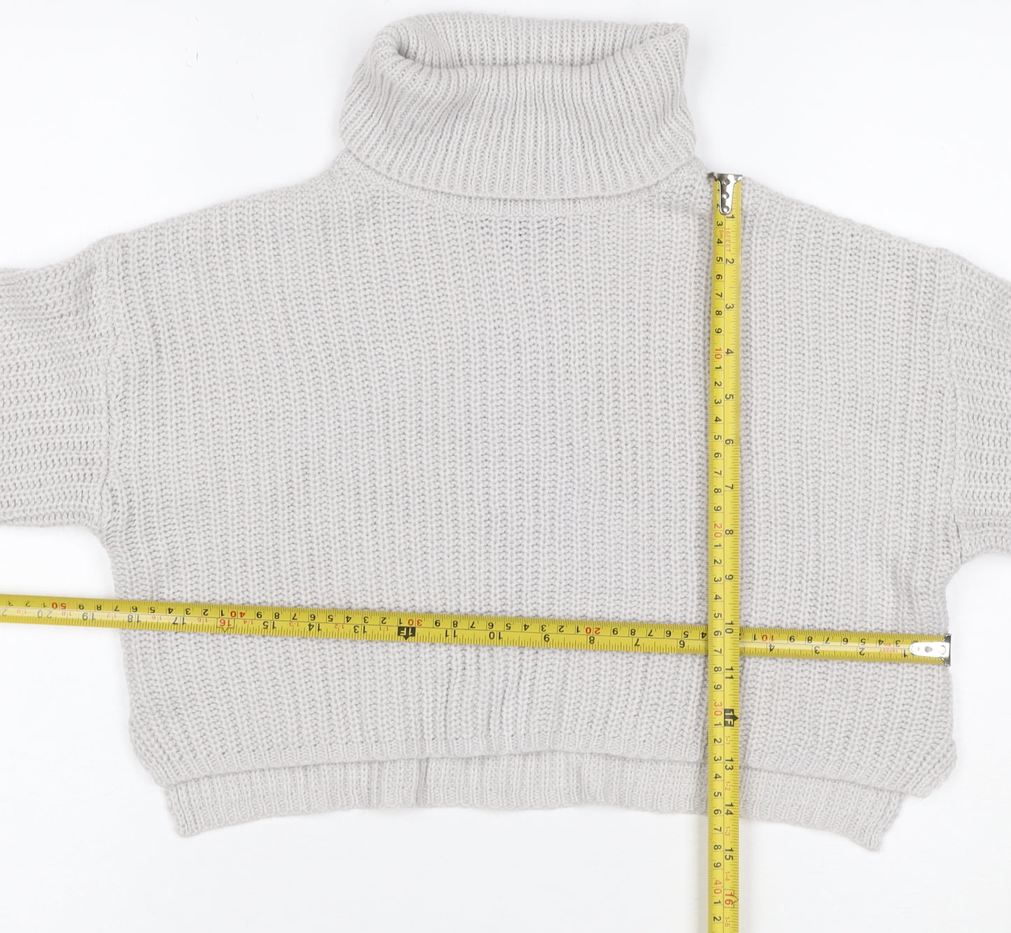 Missguided Women Grey XS Petite Chunky Knit Roll Neck Cropped Jumper