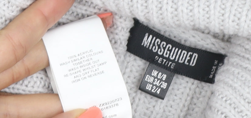 Missguided Women Grey XS Petite Chunky Knit Roll Neck Cropped Jumper