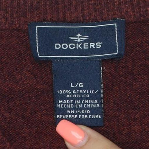 Dockers Men’s Red Acrylic V-Neck Knit Sleeveless Jumper Vest L