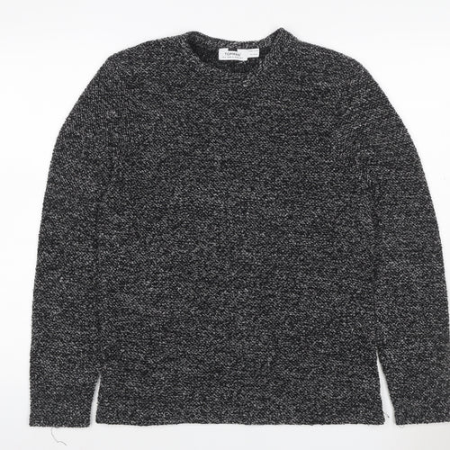 Topman Men’s Black Grey Marl S Roll Neck Chunky Knit Jumper