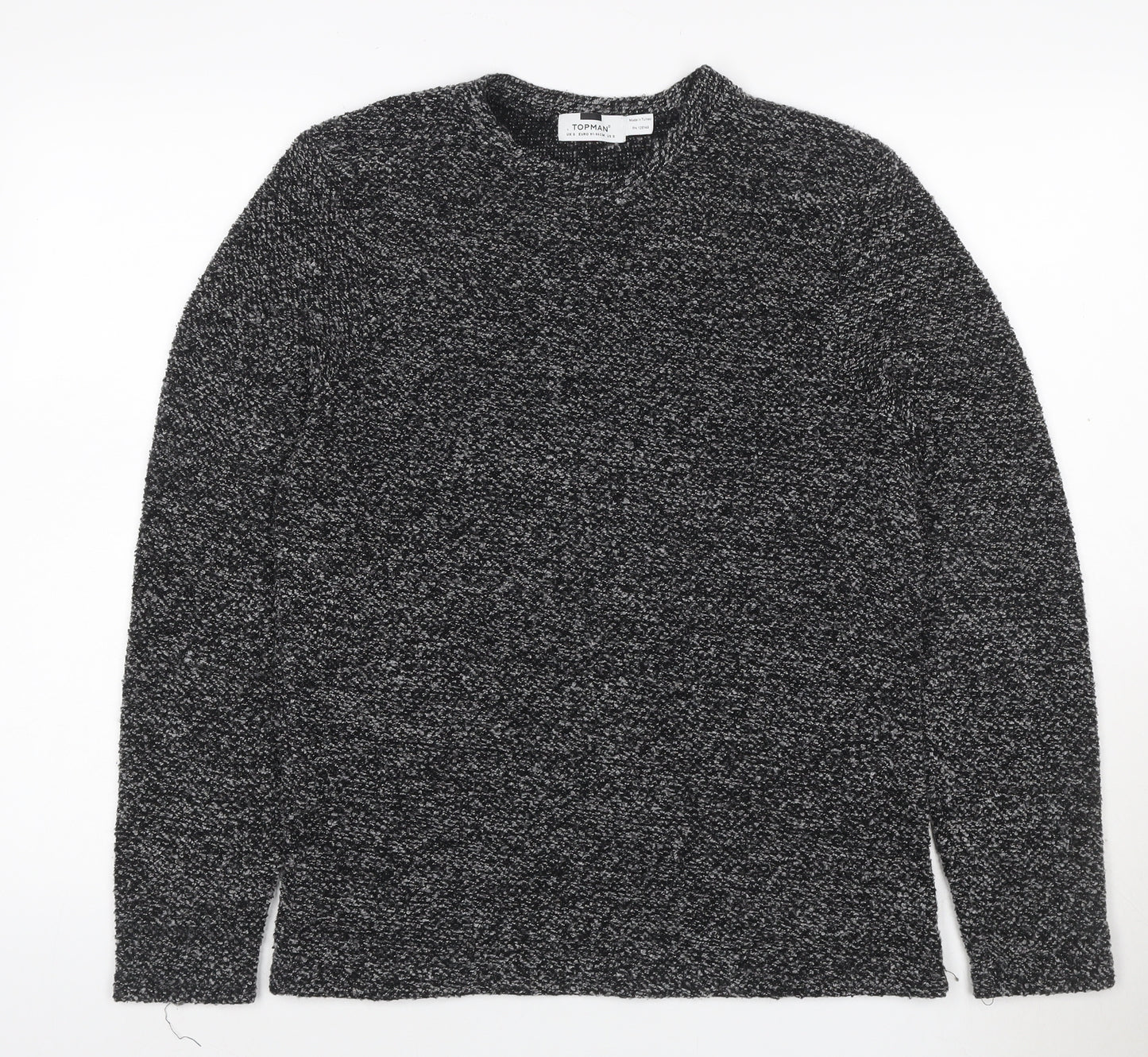Topman Men’s Black Grey Marl S Roll Neck Chunky Knit Jumper