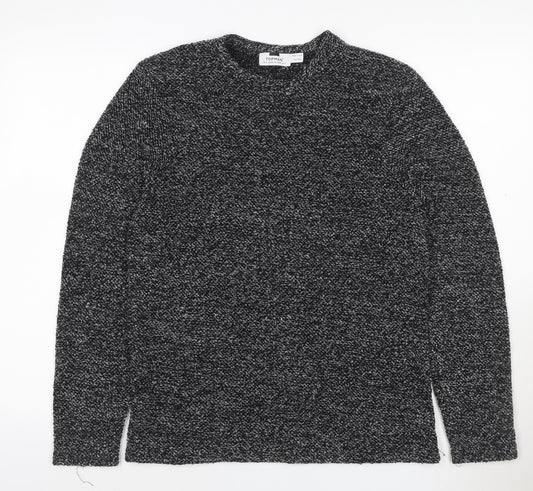 Topman Men’s Black Grey Marl S Roll Neck Chunky Knit Jumper