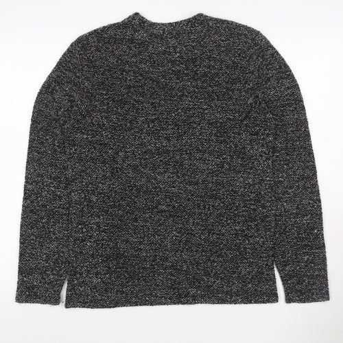 Topman Men’s Black Grey Marl S Roll Neck Chunky Knit Jumper
