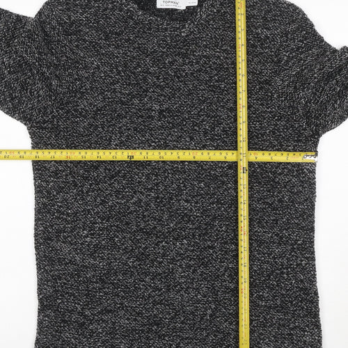 Topman Men’s Black Grey Marl S Roll Neck Chunky Knit Jumper