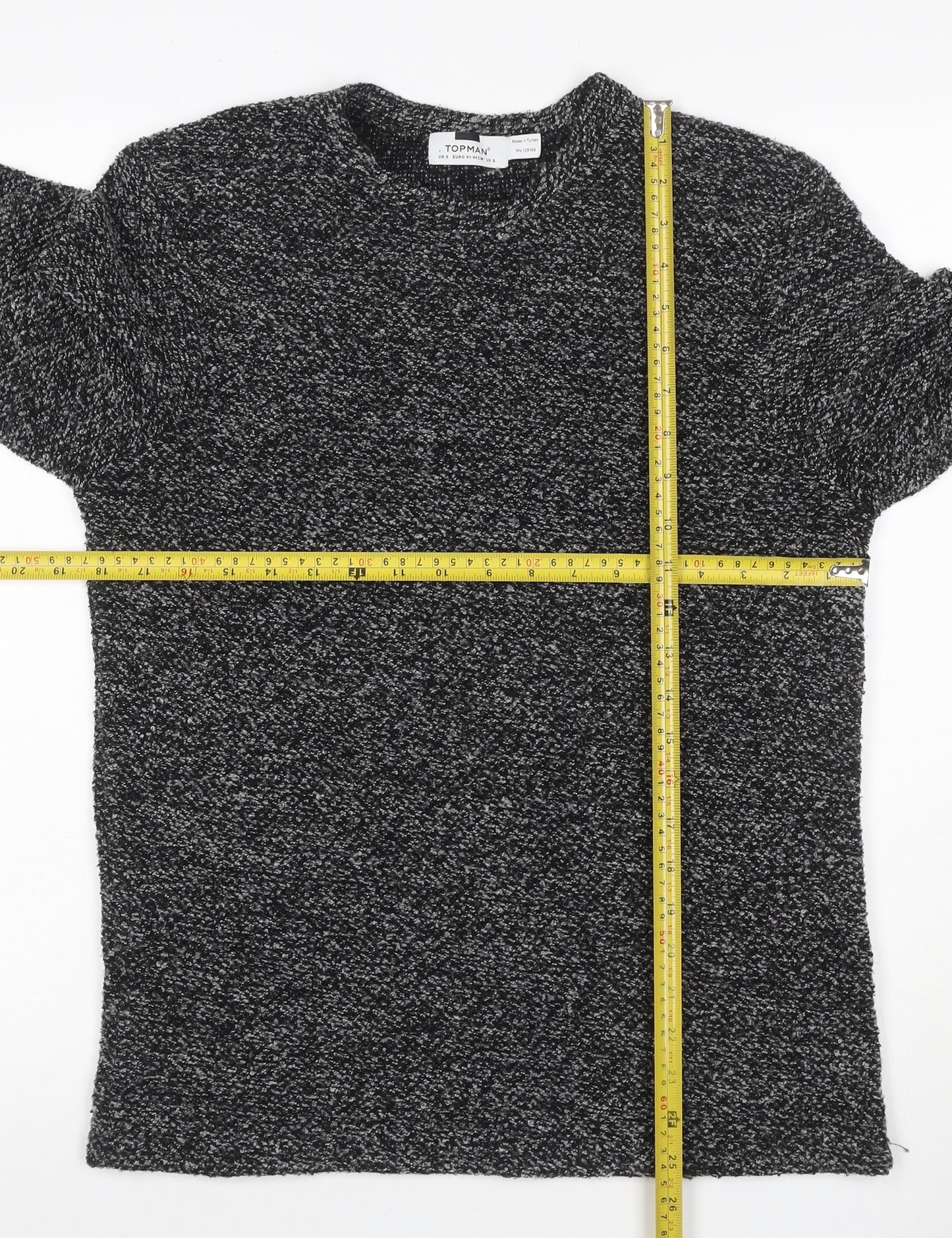 Topman Men’s Black Grey Marl S Roll Neck Chunky Knit Jumper