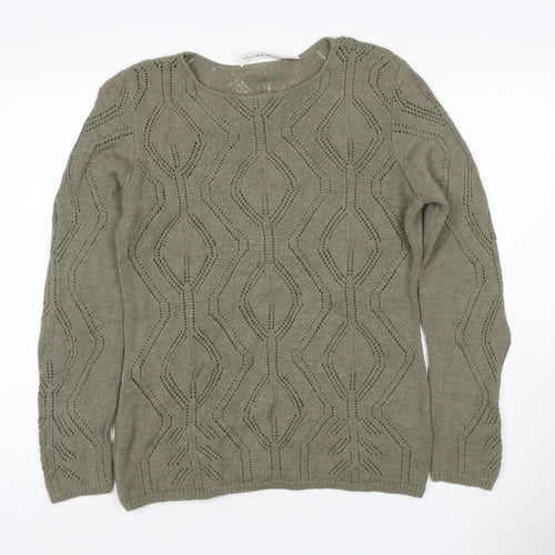 Anne Klein Women's Green M Open-Knit Geometric Long Sleeve Jumper