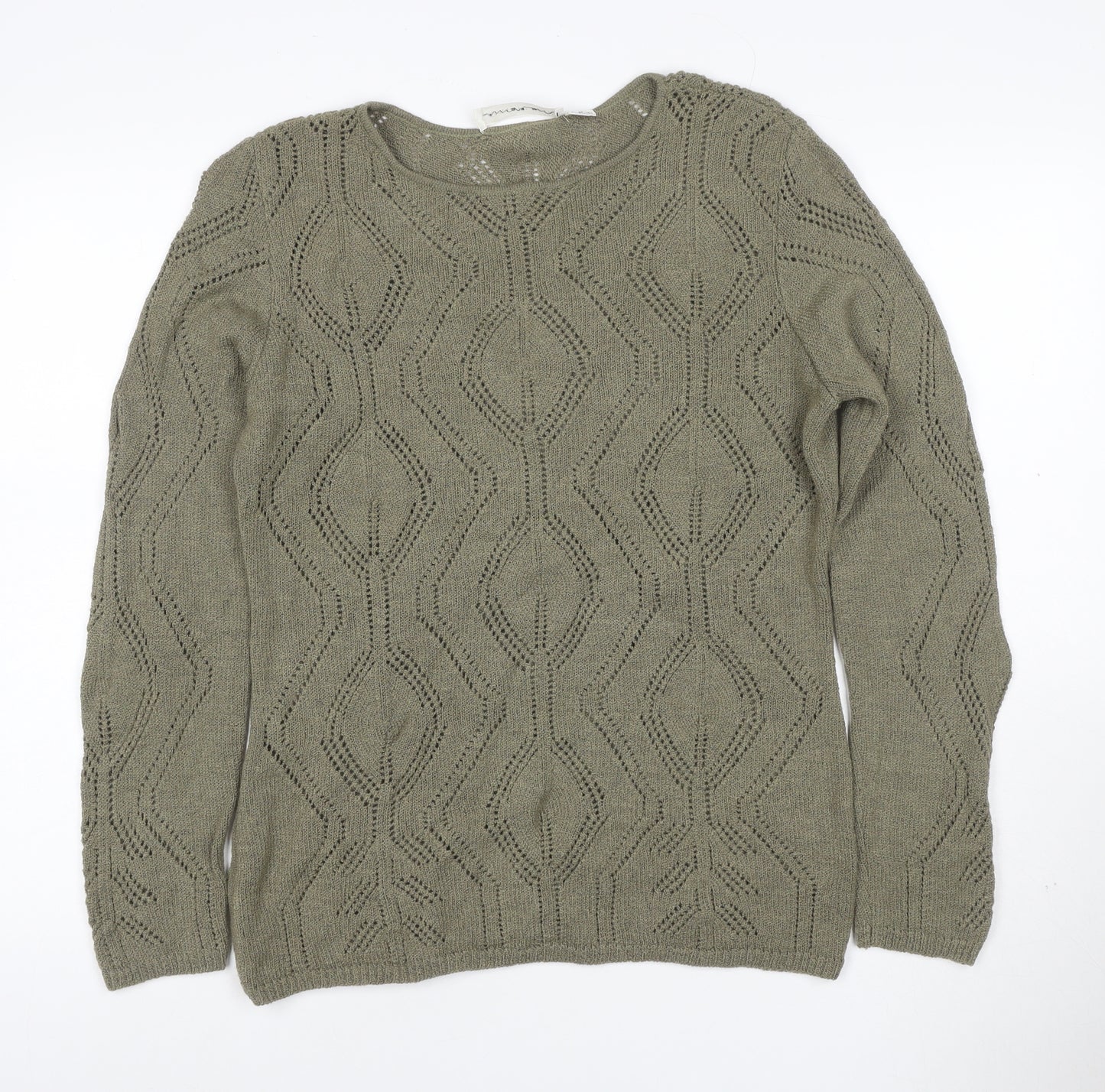 Anne Klein Women's Green M Open-Knit Geometric Long Sleeve Jumper