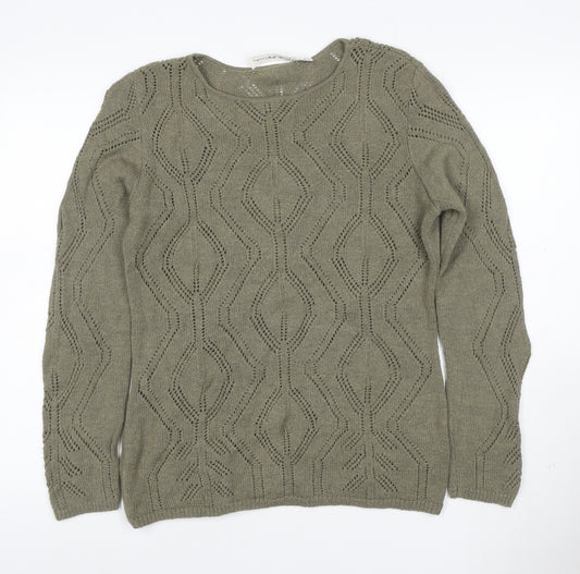 Anne Klein Women's Green M Open-Knit Geometric Long Sleeve Jumper