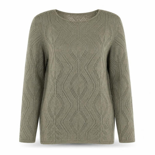 Anne Klein Women's Green M Open-Knit Geometric Long Sleeve Jumper