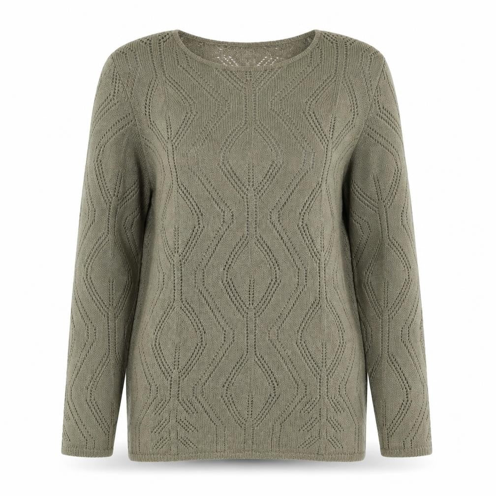 Anne Klein Women's Green M Open-Knit Geometric Long Sleeve Jumper