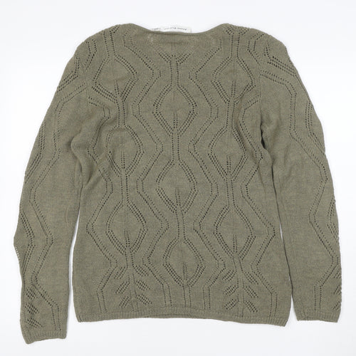 Anne Klein Women's Green M Open-Knit Geometric Long Sleeve Jumper
