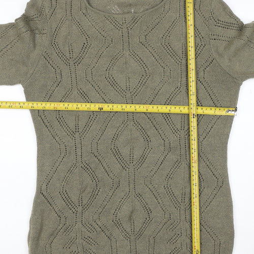 Anne Klein Women's Green M Open-Knit Geometric Long Sleeve Jumper