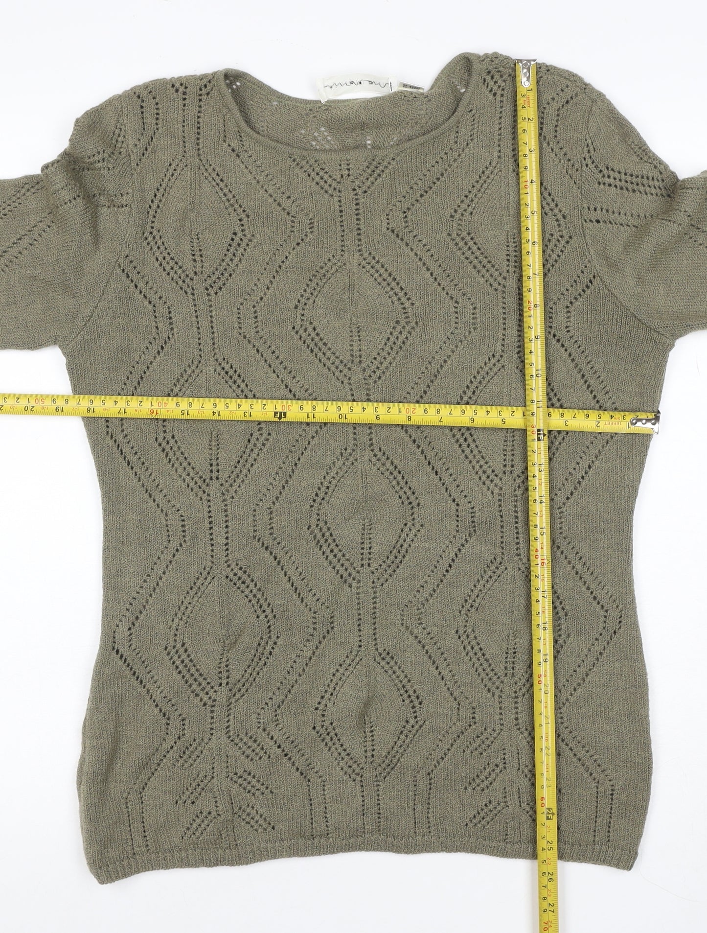 Anne Klein Women's Green M Open-Knit Geometric Long Sleeve Jumper