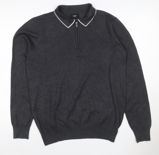 Ciao Italy Men’s Black M Long Sleeve 1/4 Zip Knit Polo