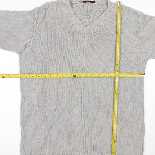 Burton Menswear Men Grey Cotton V-Neck Chunky Knit Jumper M