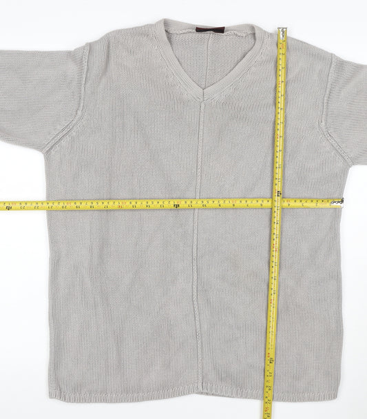 Burton Menswear Men Grey Cotton V-Neck Chunky Knit Jumper M