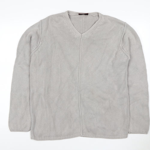 Burton Menswear Men Grey Cotton V-Neck Chunky Knit Jumper M