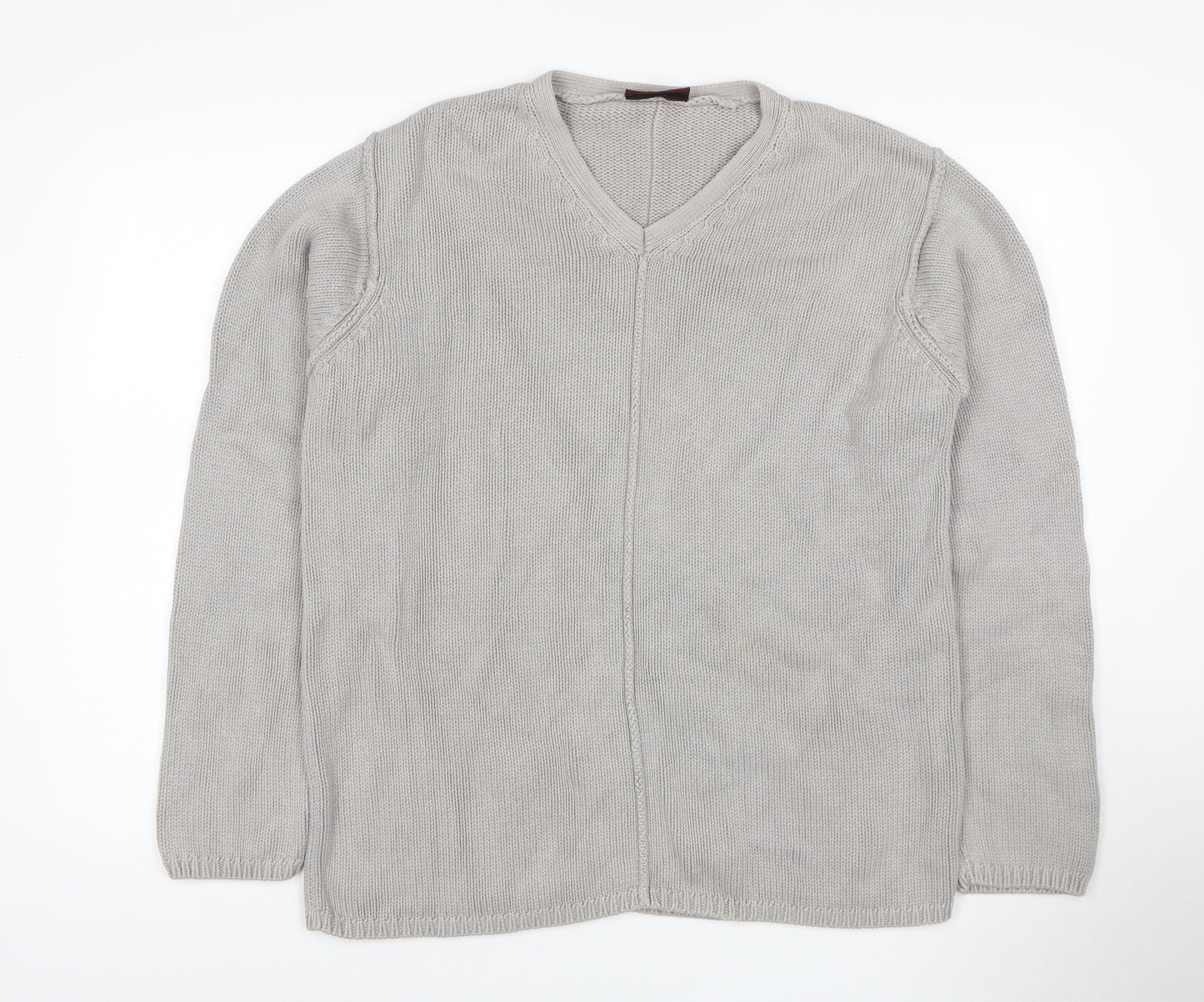 Burton Menswear Men Grey Cotton V-Neck Chunky Knit Jumper M