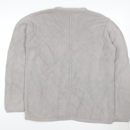 Burton Menswear Men Grey Cotton V-Neck Chunky Knit Jumper M