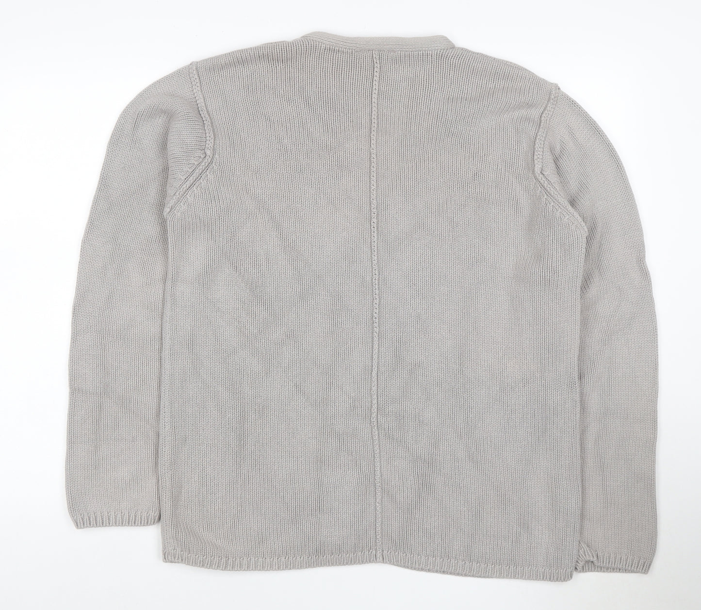 Burton Menswear Men Grey Cotton V-Neck Chunky Knit Jumper M