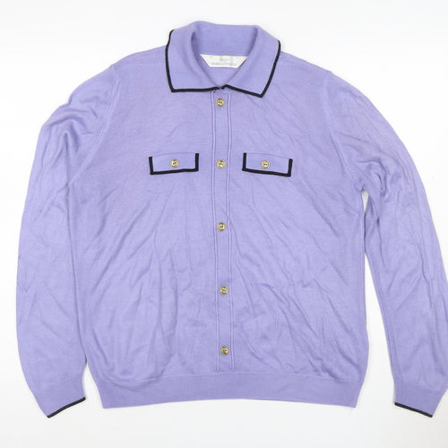 Marks & Spencer Women Purple UK 12 Knit Button-Up Collared Top