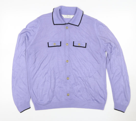 Marks & Spencer Women Purple UK 12 Knit Button-Up Collared Top