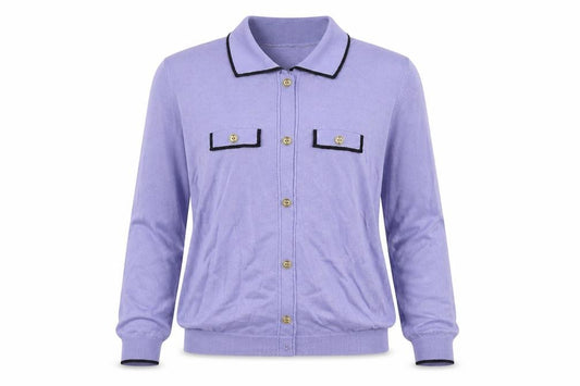 Front view of Marks & Spencer Women Purple UK 12 Knit Button-Up Collared Top