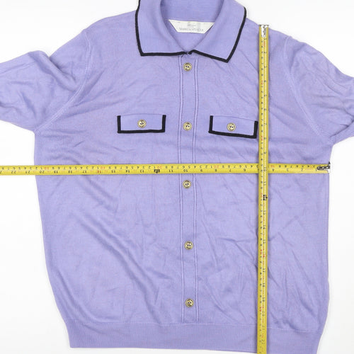 Marks & Spencer Women Purple UK 12 Knit Button-Up Collared Top