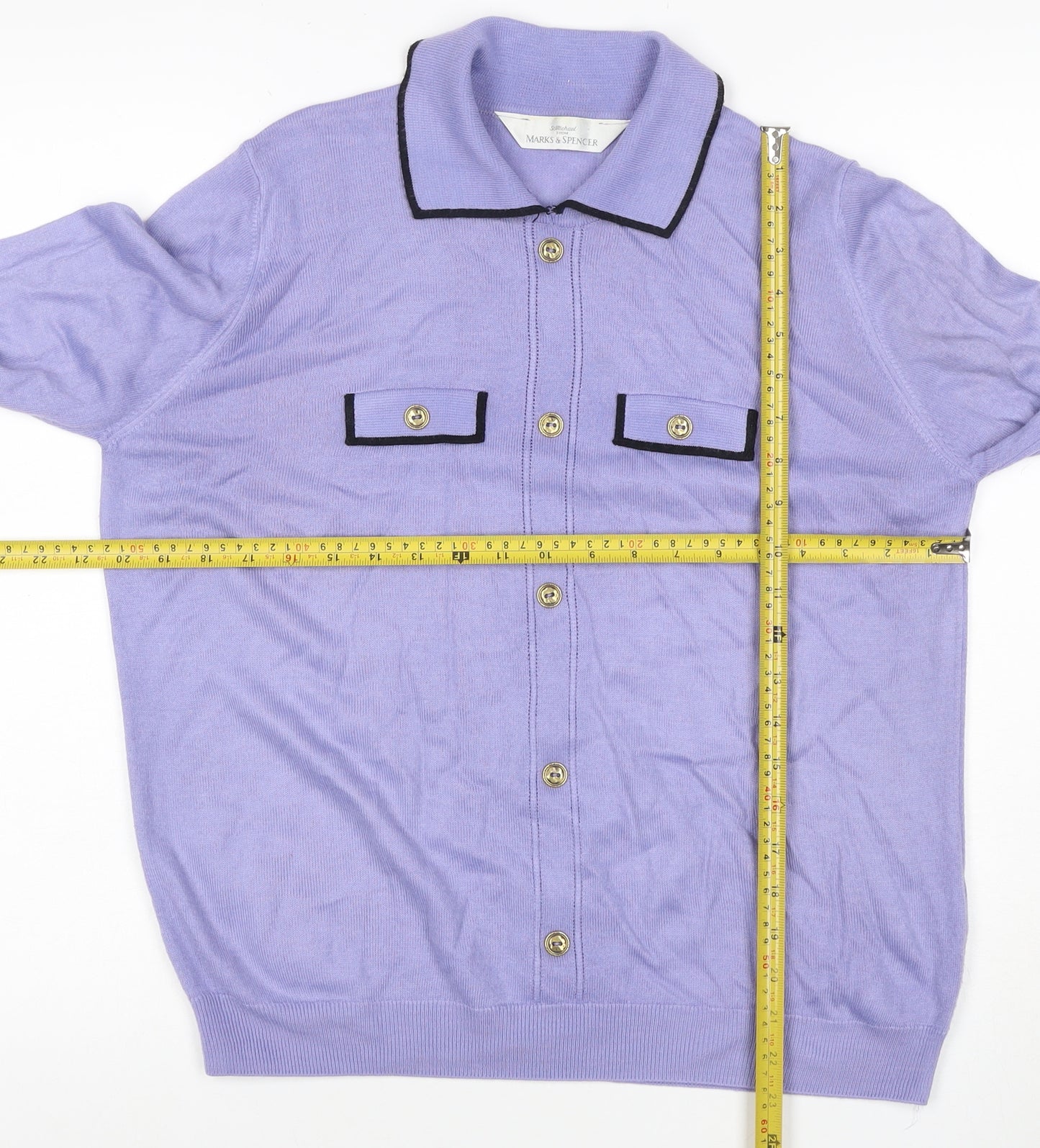 Marks & Spencer Women Purple UK 12 Knit Button-Up Collared Top