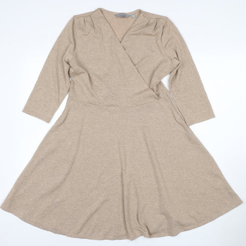 Dorothy Perkins Women Beige UK 12 Wrap Fit & Flare Knit Dress