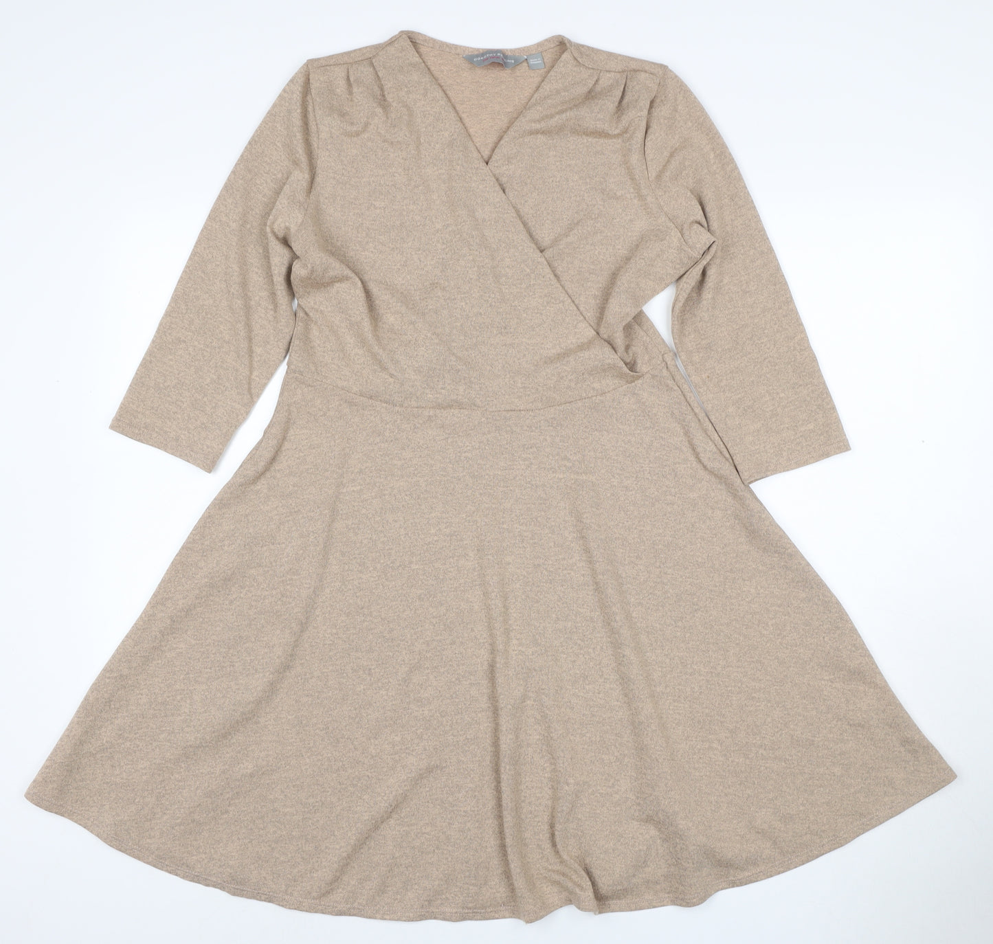 Dorothy Perkins Women Beige UK 12 Wrap Fit & Flare Knit Dress