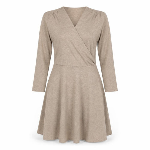 Dorothy Perkins Women Beige UK 12 Wrap Fit & Flare Knit Dress