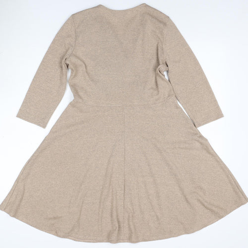 Dorothy Perkins Women Beige UK 12 Wrap Fit & Flare Knit Dress