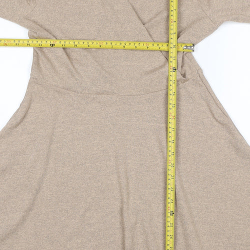 Dorothy Perkins Women Beige UK 12 Wrap Fit & Flare Knit Dress