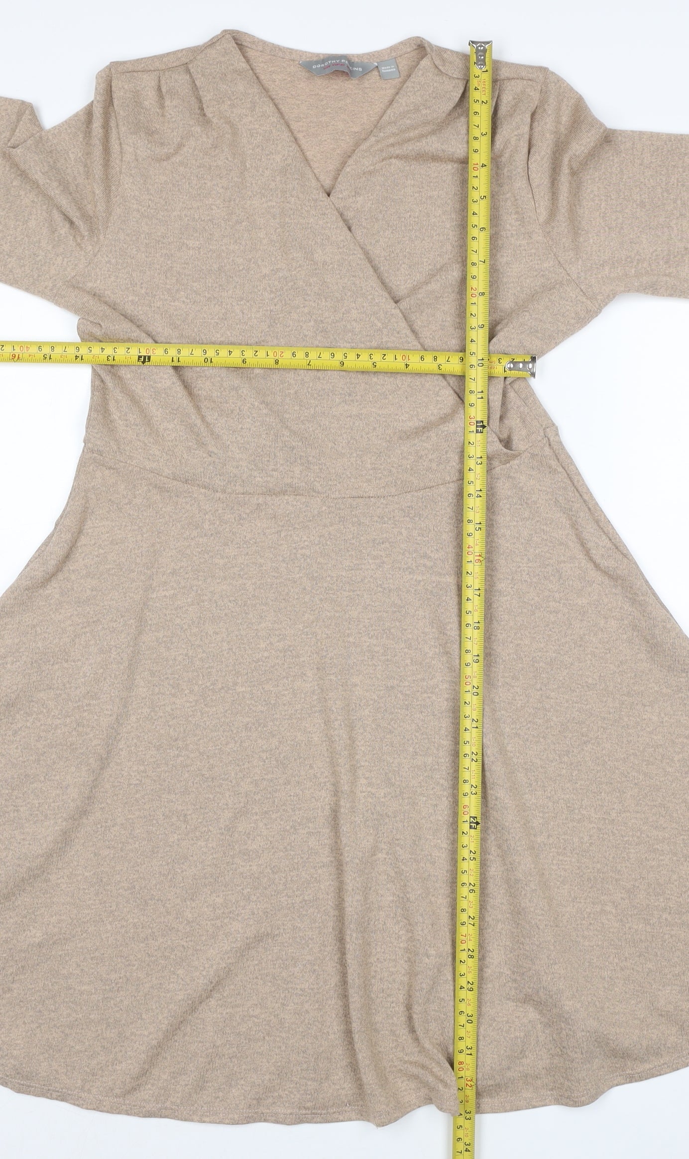 Dorothy Perkins Women Beige UK 12 Wrap Fit & Flare Knit Dress