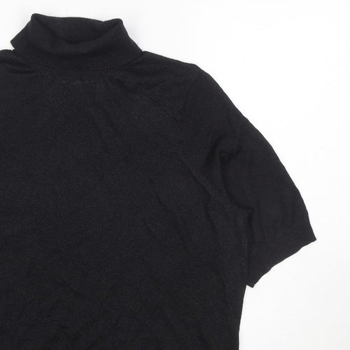 Marks and Spencer Women Black M Roll Neck Short Sleeve Knit Basic Top