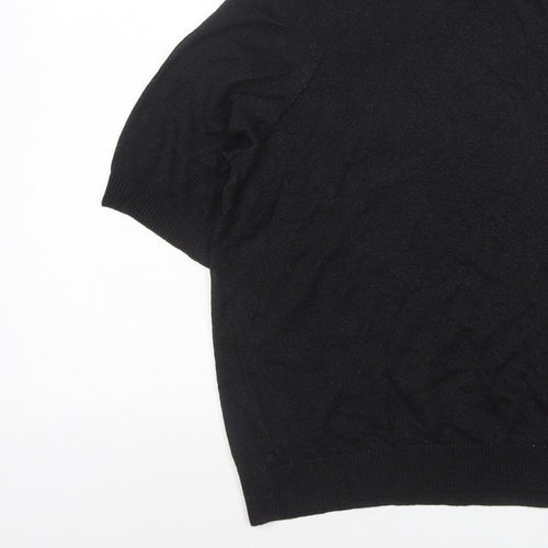 Marks and Spencer Women Black M Roll Neck Short Sleeve Knit Basic Top