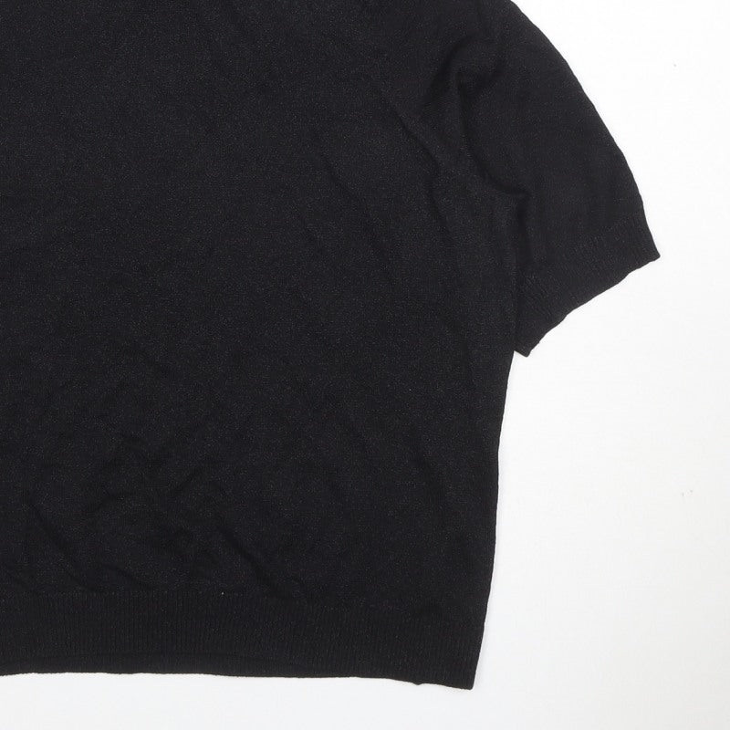 Marks and Spencer Women Black M Roll Neck Short Sleeve Knit Basic Top