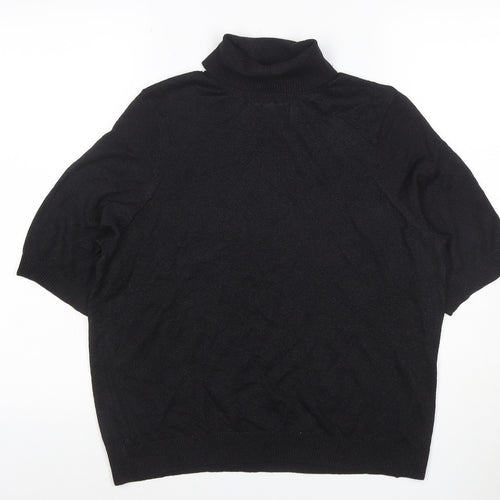 Marks and Spencer Women Black M Roll Neck Short Sleeve Knit Basic Top