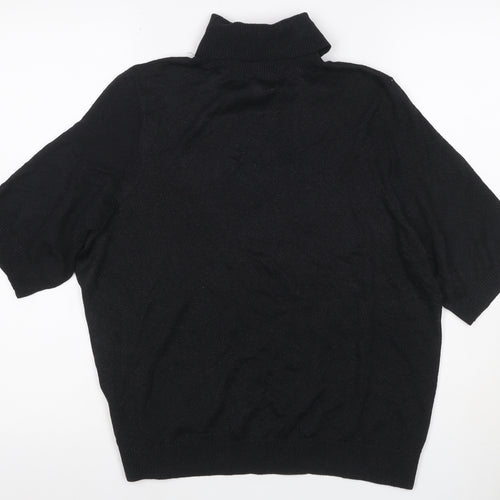 Marks and Spencer Women Black M Roll Neck Short Sleeve Knit Basic Top