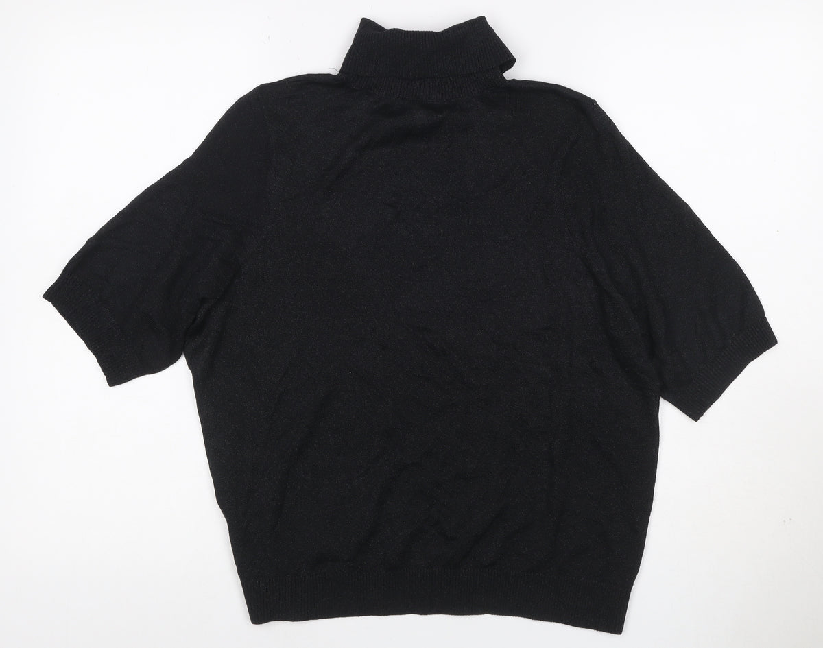 Marks and Spencer Women Black M Roll Neck Short Sleeve Knit Basic Top
