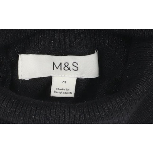 Marks and Spencer Women Black M Roll Neck Short Sleeve Knit Basic Top