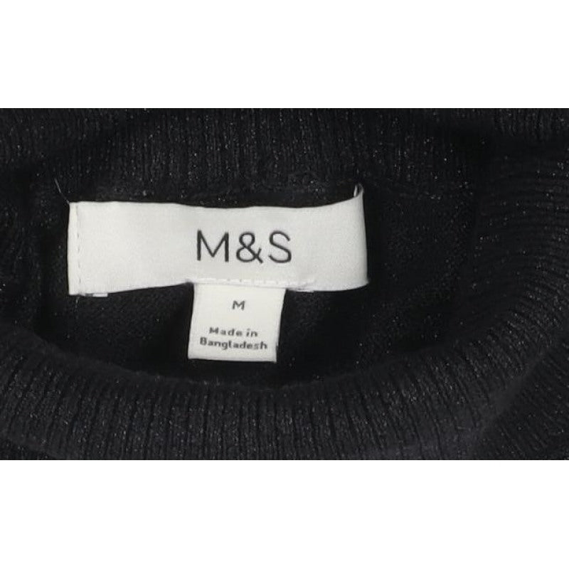 Marks and Spencer Women Black M Roll Neck Short Sleeve Knit Basic Top