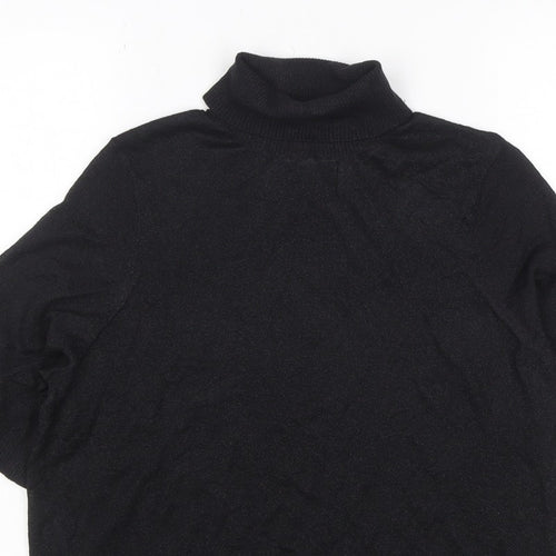 Marks and Spencer Women Black M Roll Neck Short Sleeve Knit Basic Top