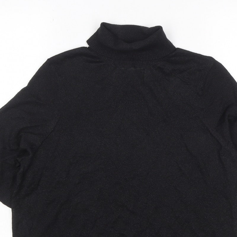 Marks and Spencer Women Black M Roll Neck Short Sleeve Knit Basic Top